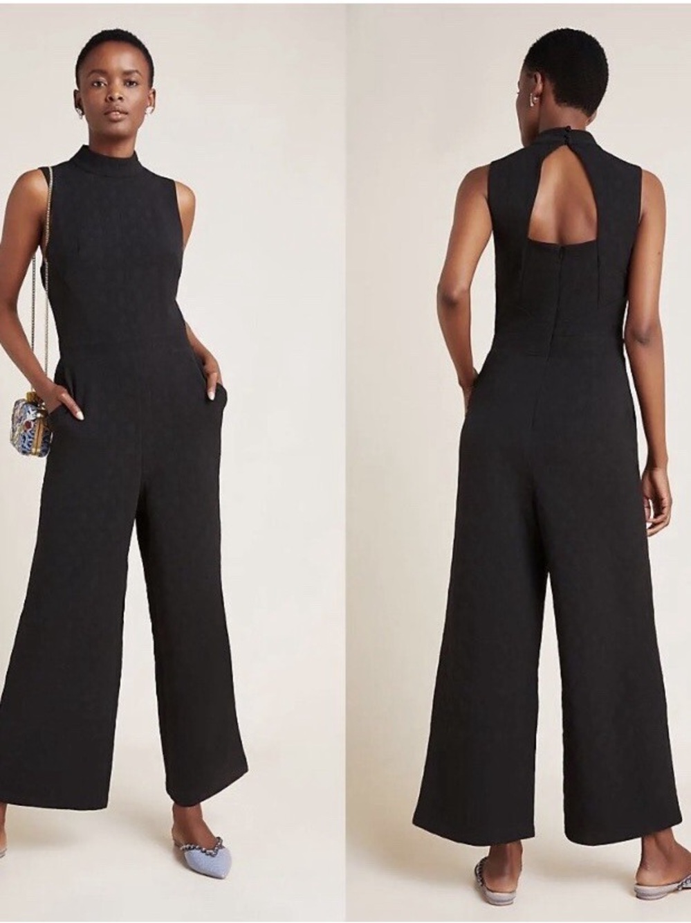 Eva Franco Black Sleeveless High-Neck Wide-Leg Jumpsuit